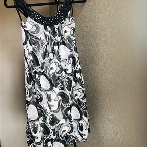 Black and white dress with detailed neck line